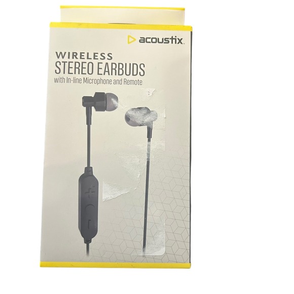 Acoustix Wireless Stereo Earbuds In-Line Mic Remote Long Range Bluetooth Black - Picture 1 of 3